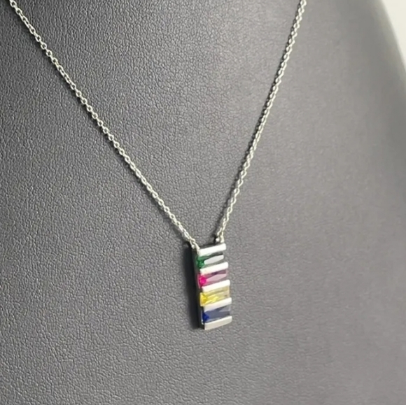 D STERLING SILVER 925 NECKLACE 18.25" MULTIPLE COLORED GEM STONES - Picture 4 of 8